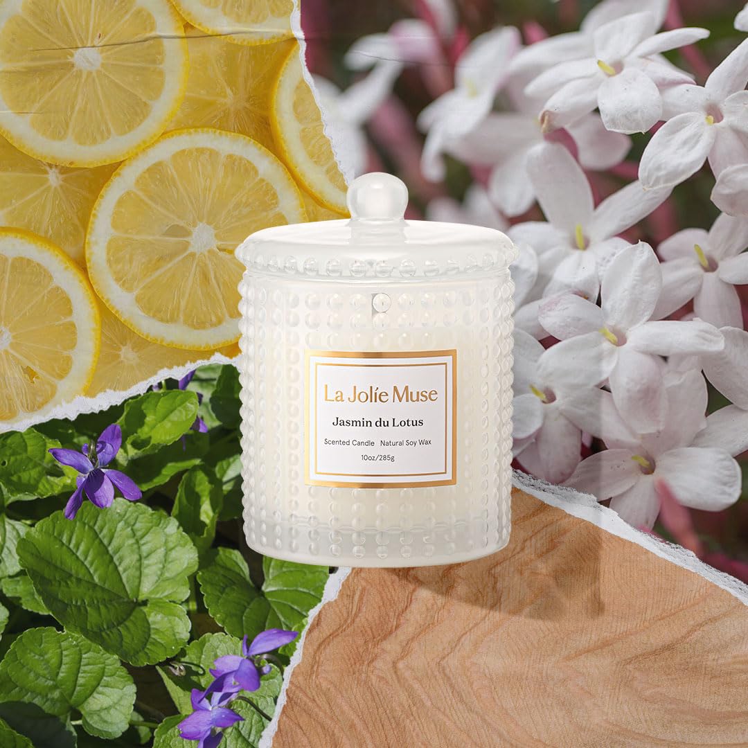 LA JOLIE MUSE Candele al gelsomino, regalo per donne, candela di lusso per la festa della mamma, candele di cera di soia naturale per la casa profumate, 75 ore, 283,5 g