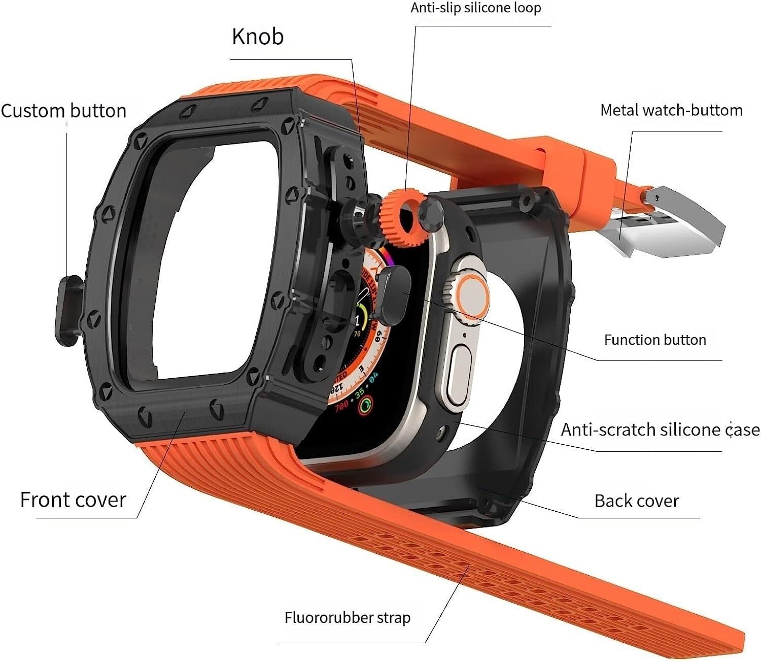 Wytrzymałe etui do zegarka ze stali nierdzewnej 316l, paski, silikonowy pasek, do Apple Watch 8 49 mm, styl RM, dla mężczyzn i kobiet, metalowe ramki, skręcona pętla, silikonowy pasek do