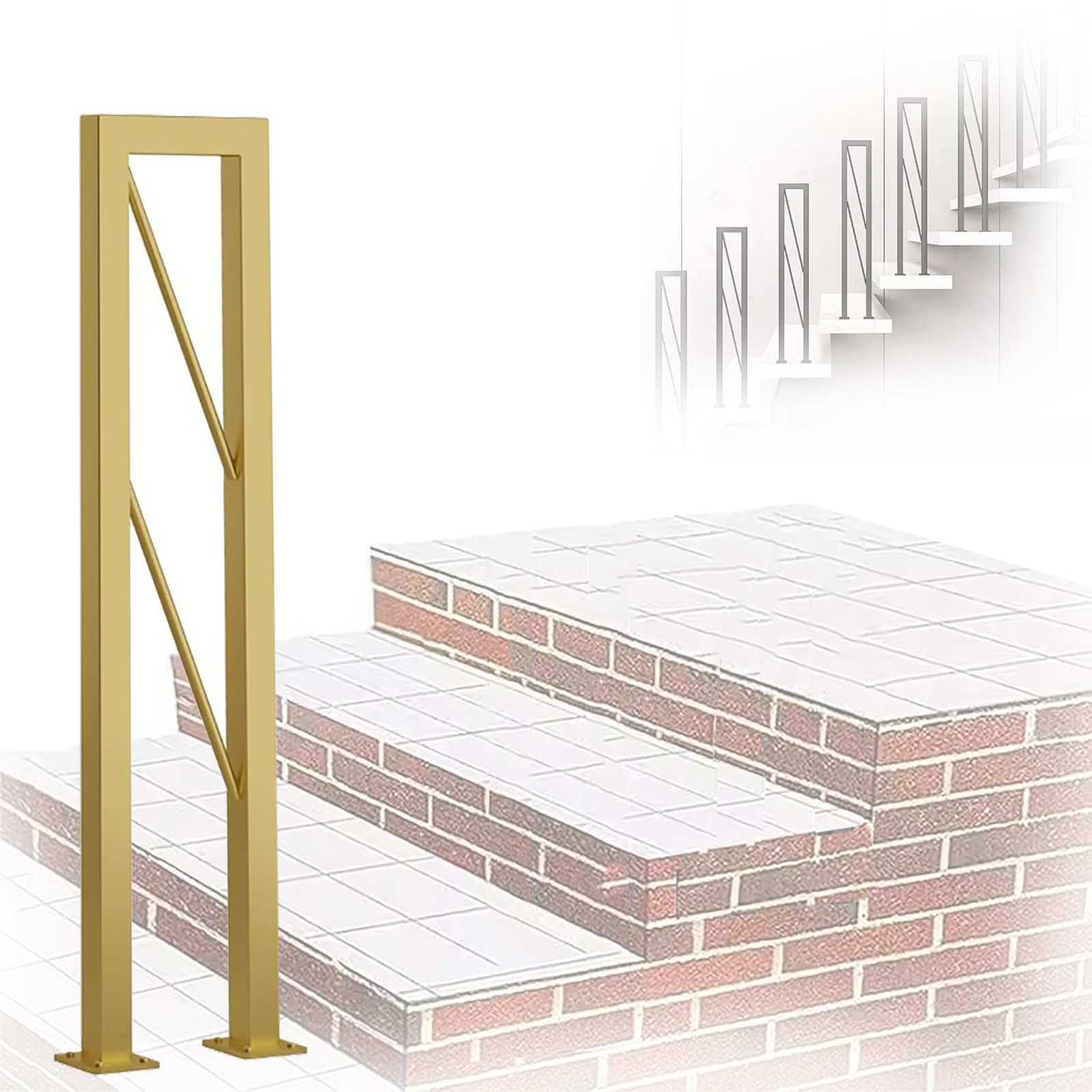 Barandilla de escalera para piso con diseño ajustable y acabado dorado