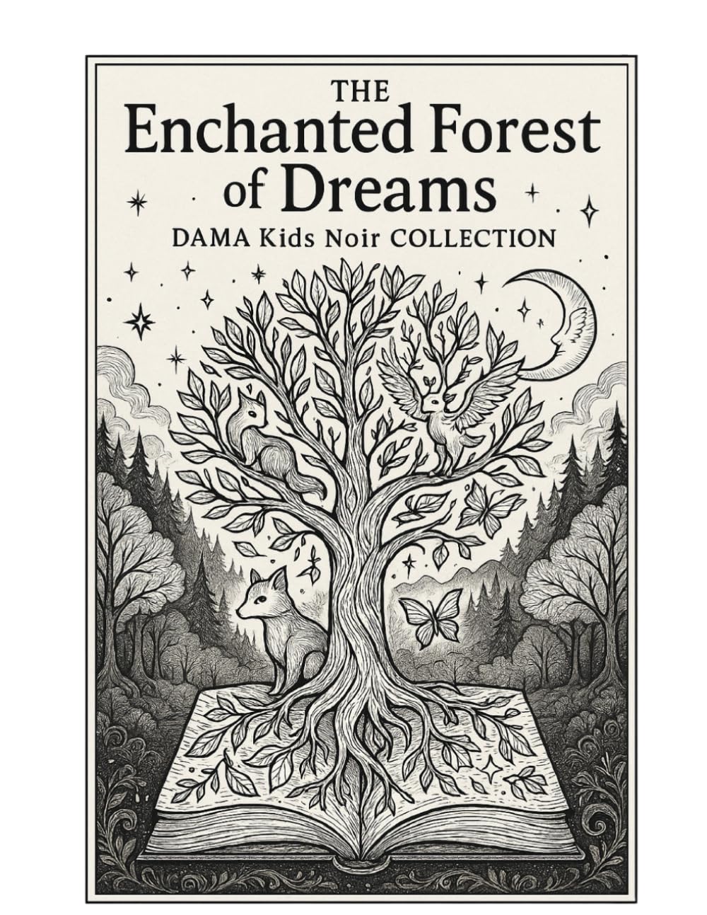 The Enchanted Forest of Dreams: DAMA Kids Noir Collection – Where art meets dreams, a coloring journey into the enchanted forest of your imagination
