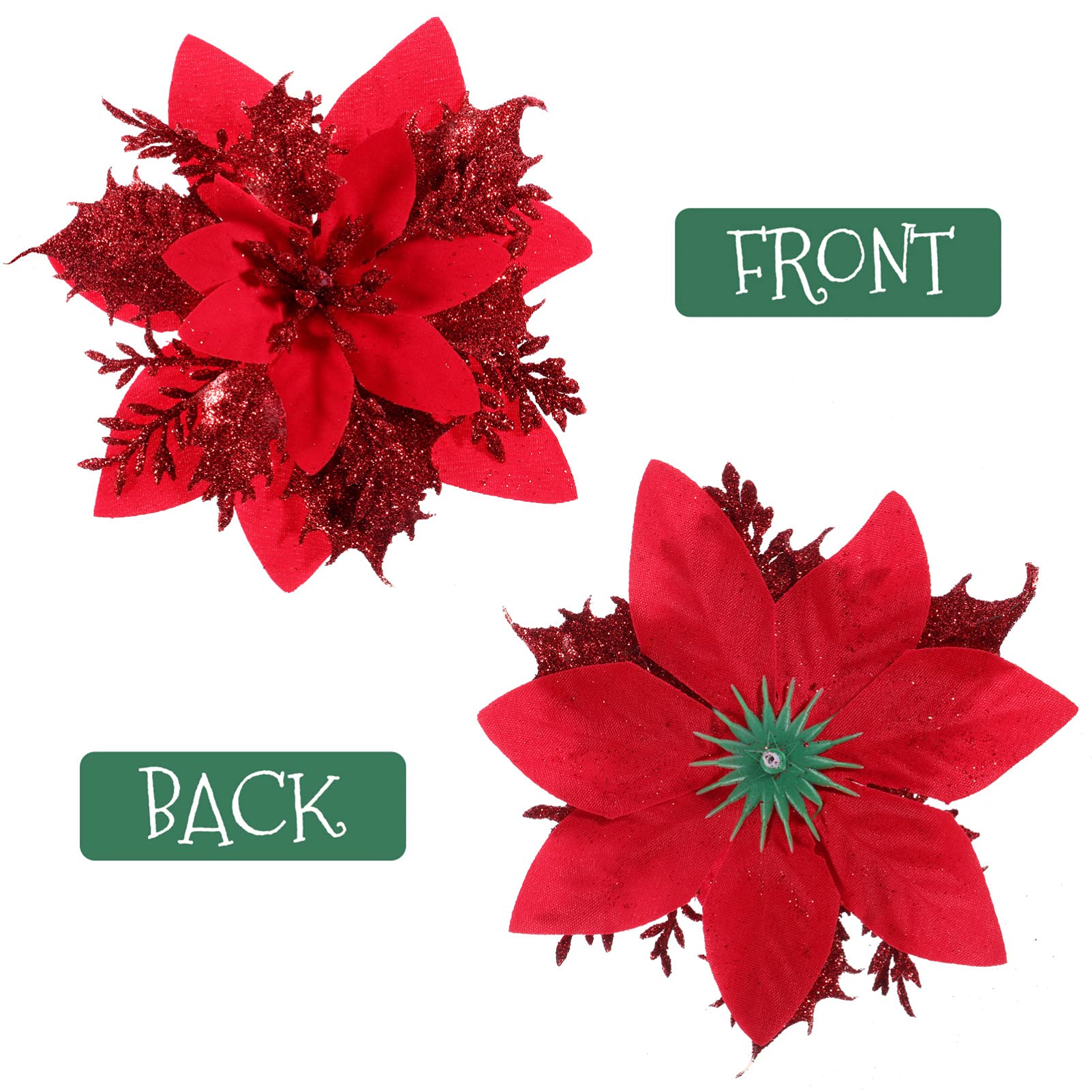 Toddmomy 12Pcs Weihnachten Glitter Weihnachtsstern Blumen Künstliche Künstliche Weihnachten Blumen mit Stiel Und Clip für Glitter Baum Neue Jahr Ornamente Ornament Rot