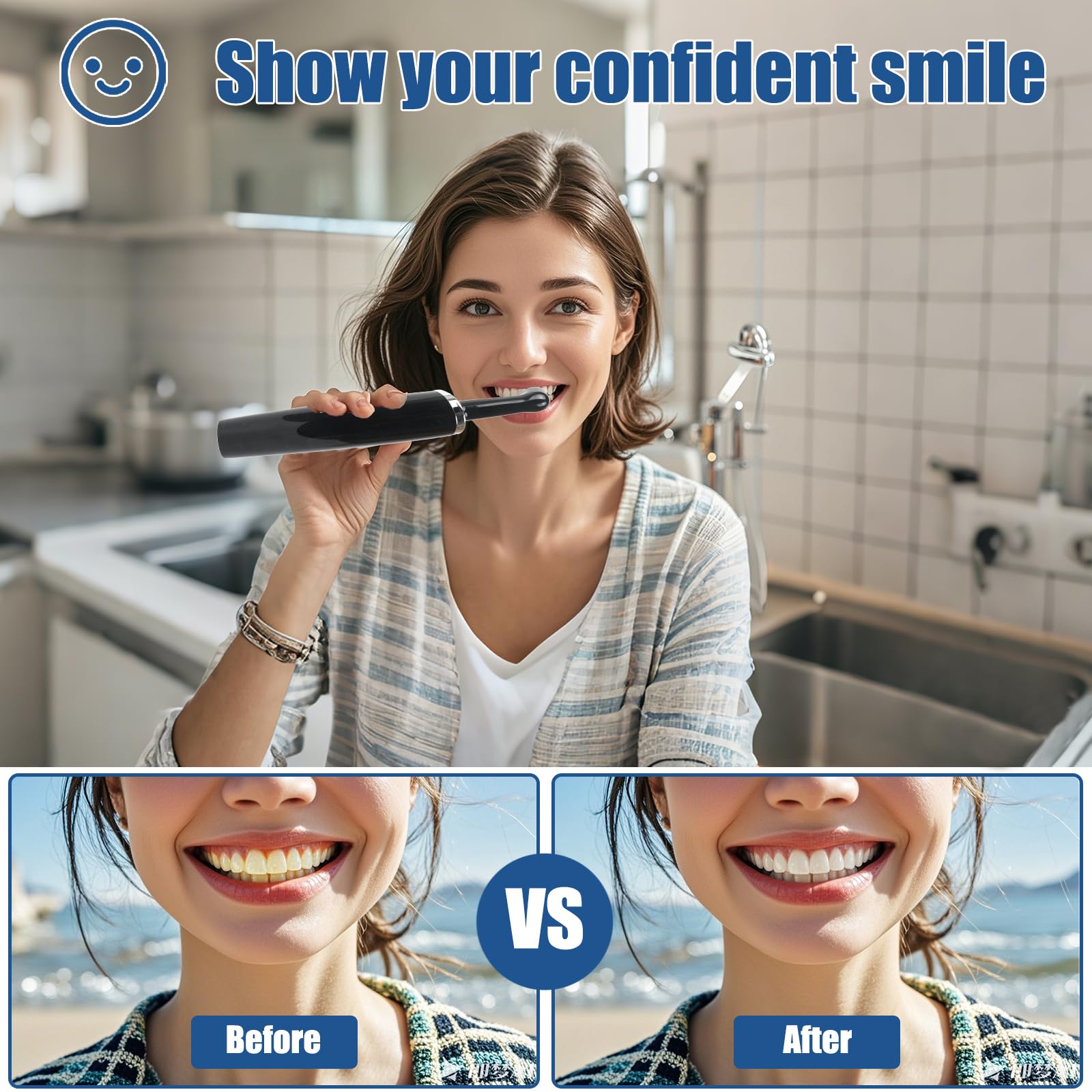 Pulidora Dental, Kit Recargable de Limpieza y Blanqueamiento Dental, Pulidora Dental Eléctrica con 3 Pastas de Pulido, 5 Cabezales, 5 Modos de Velocidad, Luz LED