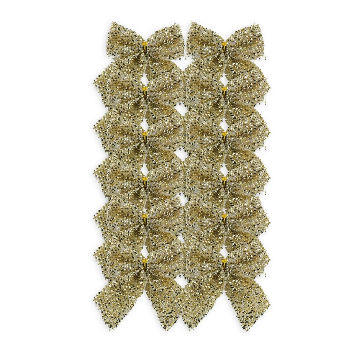 Decsee Gold 12 Glitter Tinsel 7Cm Bows Christmas Wedding Decoration Tree Card Crafts Bow