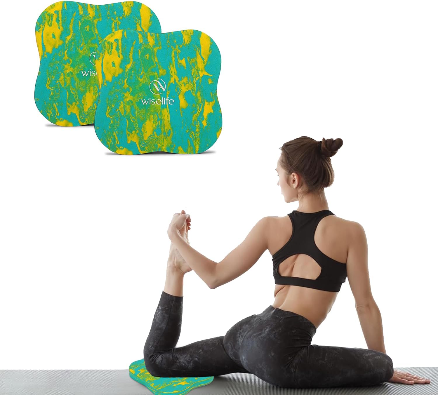 - 16MM Knee & Elbow Cushion Pad - Aqua Yellow (Set of 2) | High Density Premium ECO TPE Foam Material | Extra Cushion, Professional Grip & | Support for Knees, Hands, Wrists, and Elbows | Planks, Pushups, Yoga, Meditation, Pilates, Exercise & Workout
