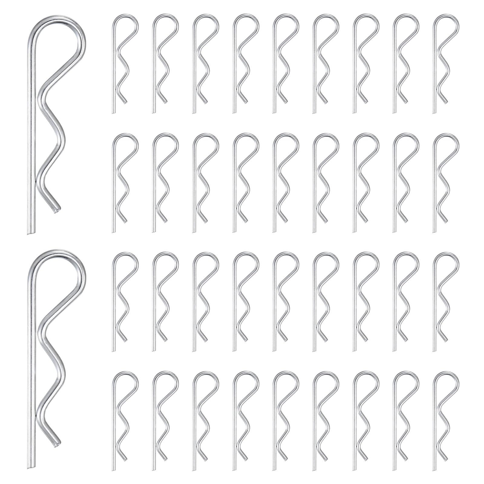M METERXITY 38-Pack Cotter Pins, 3.5 mm Dia 3.3" Long Spring Steel R Clips for Trailer Locking/Trailer Clamps/Lawn Mowers/Trucks/Mechanics, Spring Fasteners Hitch Pin [Silver] — image 1