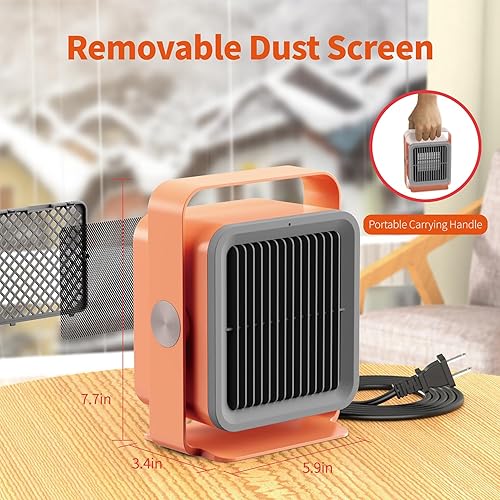 Miniatura 6 de JOJOZOO Calentador de espacio, calentador eléctrico portátil de ángulo ajustable para uso en interiores, calentador de escritorio pequeño mejorado