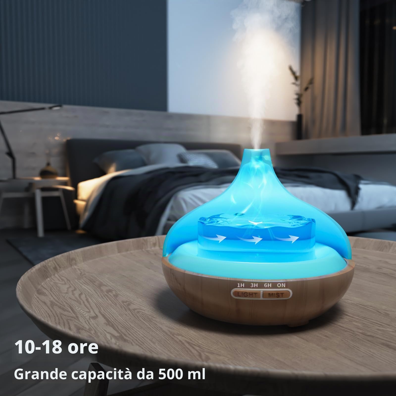 Set di Diffusore di Aromi per Oli Essenziali 500 ml con Telecomando, 14 Colori LED e 4 Impostazioni del Timer - Ideale per Rilassamento, Benessere e Aromaterapia