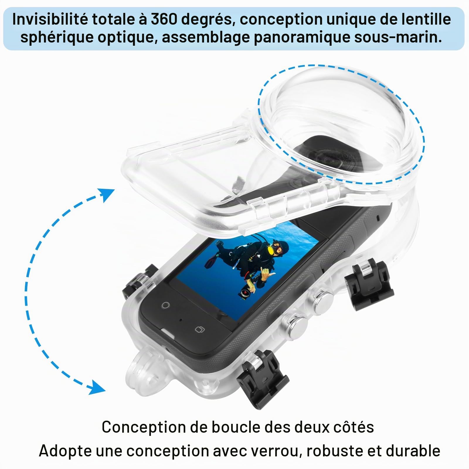 PULUZ Étui de plongée étanche pour Insta360 X4, 50 m sous l'eau Invisible Appareil Photo pour Insta360 X4, Coque de Protection scellée pour Photographie à 360 degrés