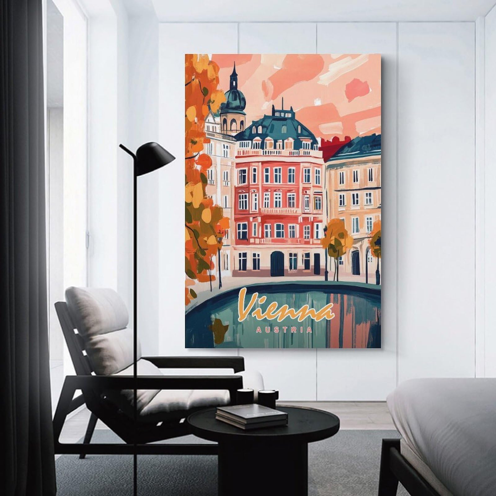 Junmoney Vienna Cityscape Painting Canvas Wall Picture 24x36inch(60x90cm), for Entryway, Lounge Links Or Small Walls, Decorative Canvas Styling for Entry Areas