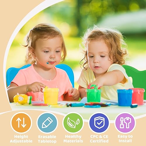 Miniatura 30 de FUNLIO Juego de mesa y 4 sillas para niños, juego de mesa y sillas para niños de 3 a 8 años, fácil de limpiar, mesa de artes y manualidades, para