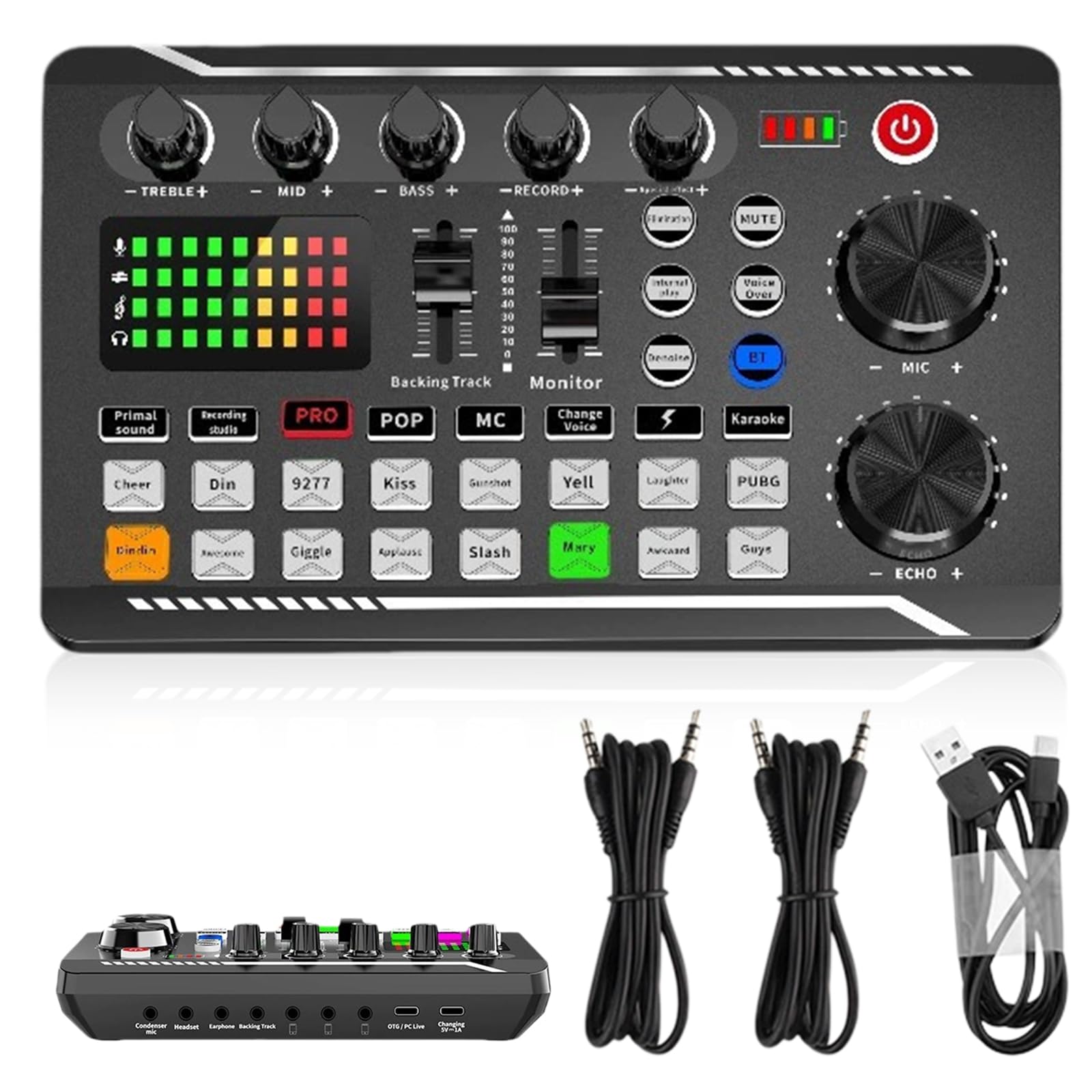 Live Sound Card Audio Mixer, F998 Live Soundkarte Audio Interface mit DJ Mixer Effekte, Soundffekte, Voice Changer, Bluetooth Audio Mixer für YouTube Streaming KTV Aufnahmen Gaming