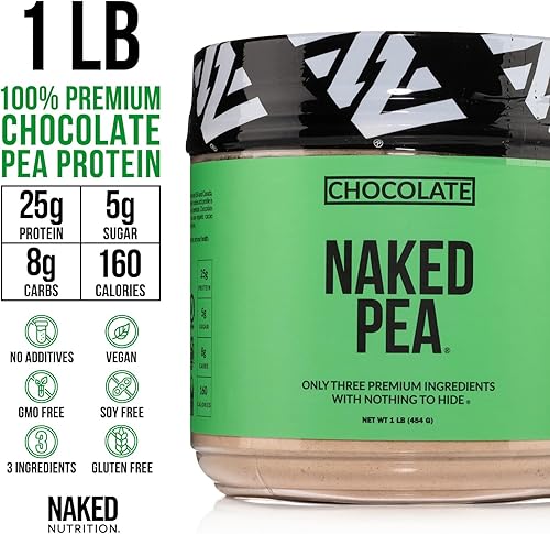 Miniatura 52 de NAKED Aislado de proteína de guisante de chocolate de granjas norteamericanas, solo 3 ingredientes, proteína vegana de chocolate, sin gluten, sin