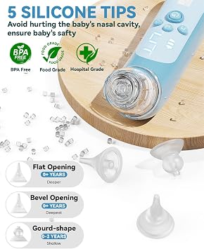 Nasal Aspirator for Baby, Electric Baby Nose Suction with 5 Adjustable Levels Suction, USB-C Rechargeable Mucus Cleaner with Lights and Music, Baby Nasal Aspirator for Toddler with 3 Silicone Tip