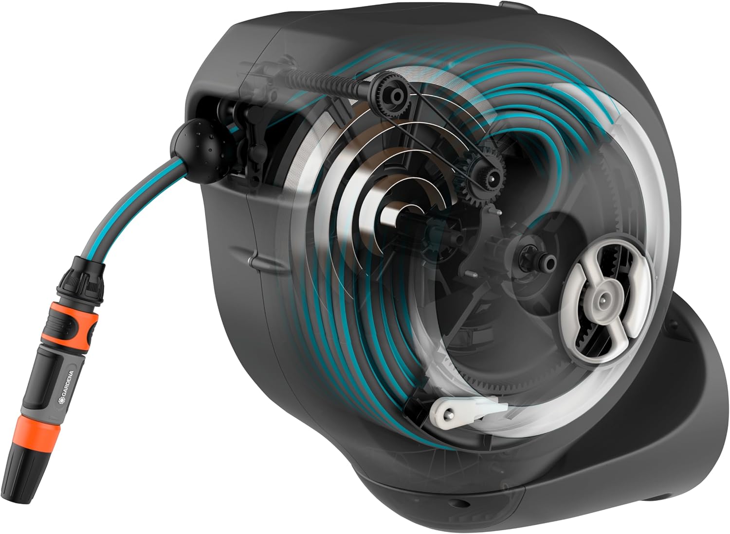 Gardena Wall-Mounted Hose Box Rollup M 20 m: Flexible Watering for Medium-Sized Gardens, Swivel Hose Reel, with Wall Bracket, System Parts and Nozzle, Including 20 m Gardena Hose (18612-20)