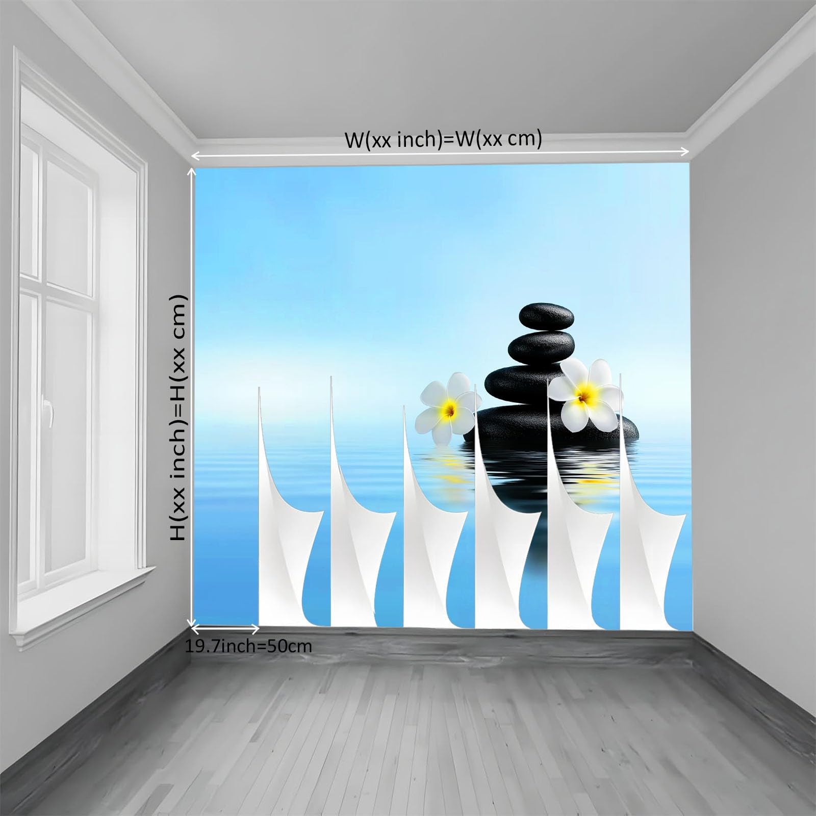 Panoramiczna tapeta 3D Jezioro Zen Skały Kwiaty 200 x 140 cm - Dekoracja wnętrz ściennych do salonu i pokoju dziecięcego, tapeta z włókniny XXL niebieska - plakat z obrazami ściennymi