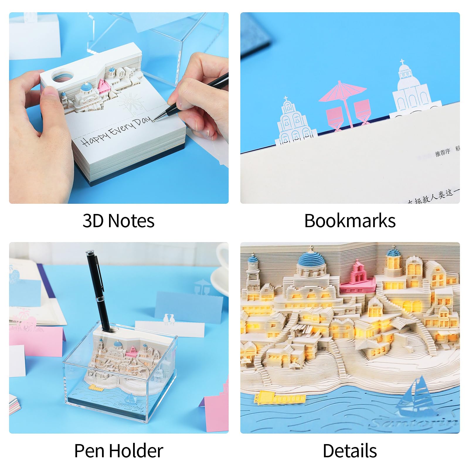 Amazon.co.jp: RSLIPIN 3Dメモパッド エーゲ海サントリーニ 3Dアート