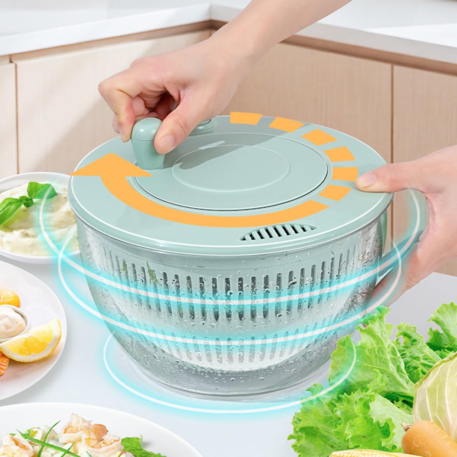 Pssopp Ralladores de Acero Inoxidable 3 en 1 Frutas Lechuga Spinner Extraíble Lavado de Verduras Secadora para Verduras Hierbas Pasta Bayas Cocina Ensalada Grande Spinner, Ensalada Grande (GREEN)