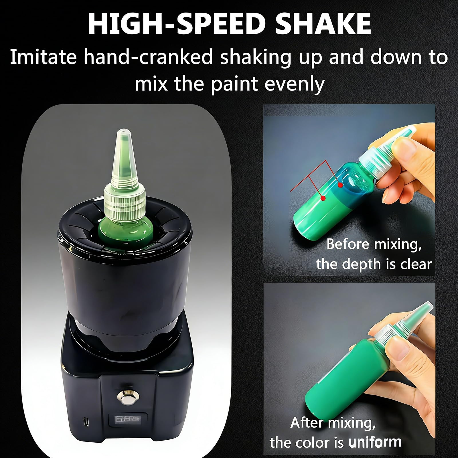 Wiederaufladbarer Mini-Vortex-Mixer, elektrischer Farbstreuer mit Digitalanzeige, 5-100 ml Nagellack-Shaker für Tattoo-Tinte, Wimpernkleber, Acrylfarbe