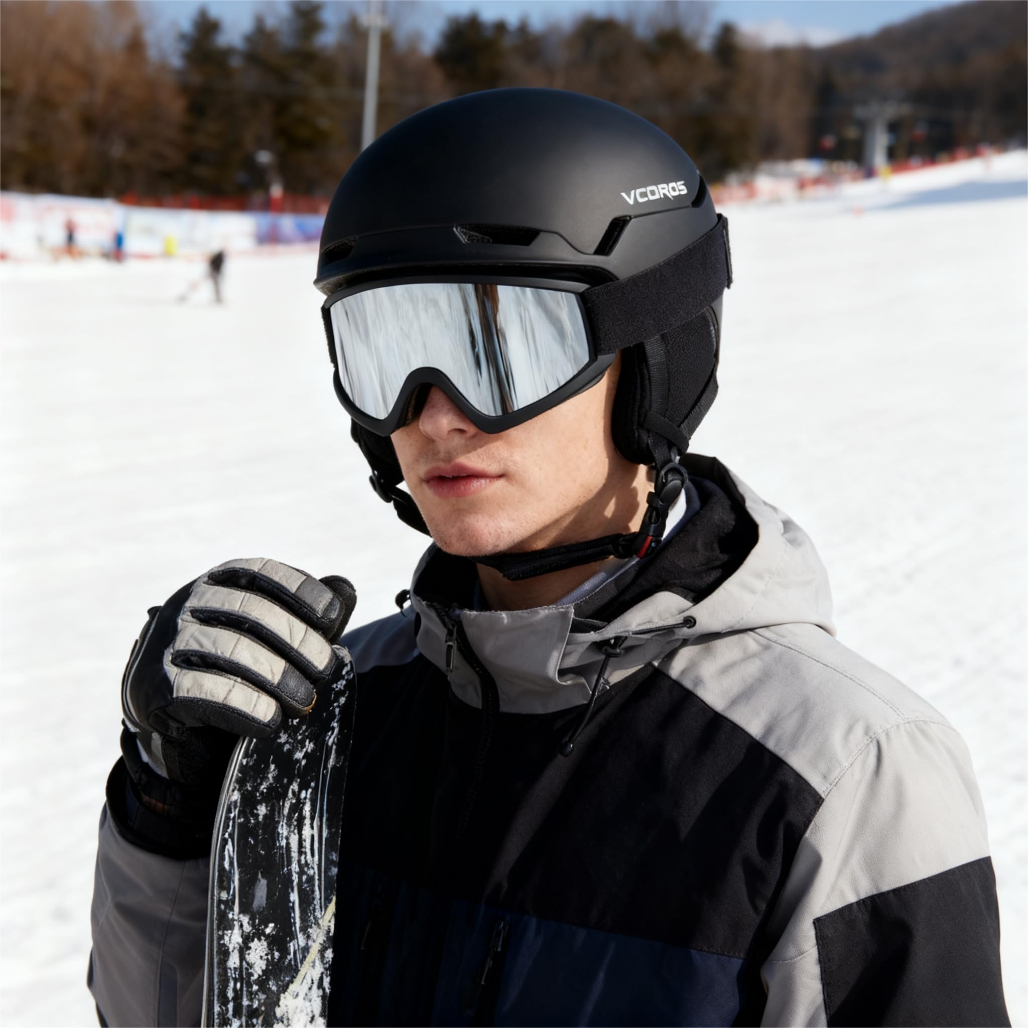VCOROS Casque de Ski DXH816 Casque de Snowboard pour Unisexe | avec Détachable Cache Oreilles Anti-Vent Anti-UV Casques de Neige pour Snowboard
