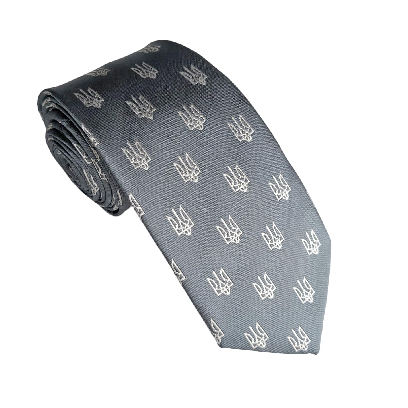 Maker V Men's Ukraine Gray Ukraine Necktie - Ukrainian Neckties - Kyiv Gift - Ukrainian Gift - Ukraine Trident Gifts For