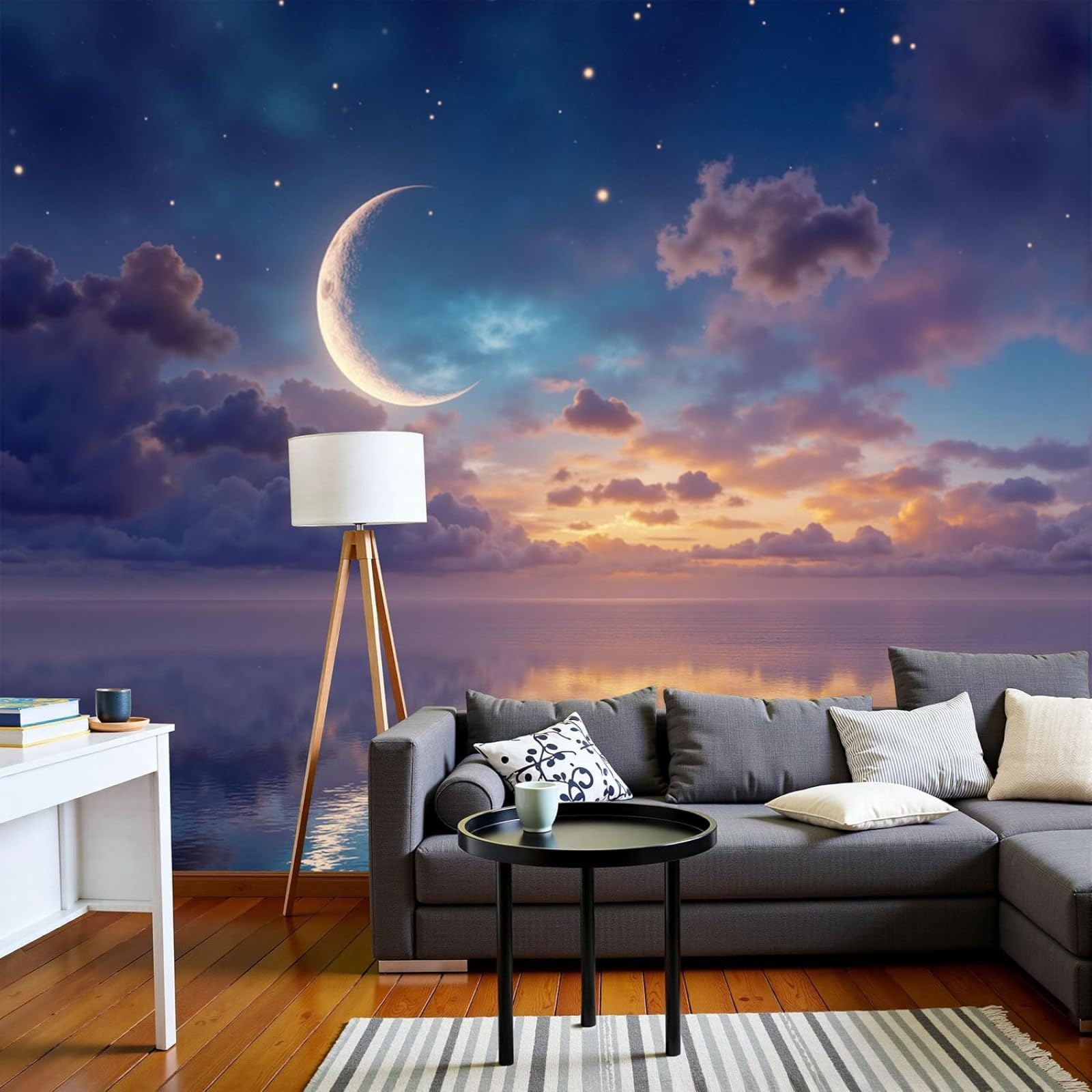 Kfjhgbdshhj 3D Mural 3D Effect Photo Wallpaper Fantasy New Moon Landscape Non-Woven Poster Calm Sea View Xxl Non-Woven Wallpaper Blue Living Room Bedroom Picture Wallpaper, 150Cm X 105Cm Stickers - Frameless Painting - Po