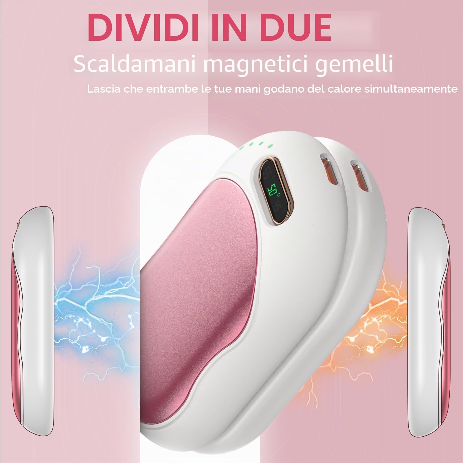 Scaldamani Ricaricabile 5000mAh Scaldamani Elettrico Magnetico Divis Riutilizzabile Scalda Mani Elettrici 3 Livelli di Riscaldamento Fino a 55℃ per Sport all'Aria Aperta e Regalo Invernale (Oro Rosa)