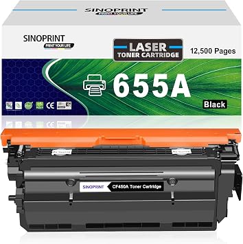 655A Toner Cartridge Replacement for HP 655A CF450A Black Laser Enterprise M652 M653 Color Laser Enterprise MFP M681 M682 Series Black Cyan Magenta Yellow 1-Pack Black