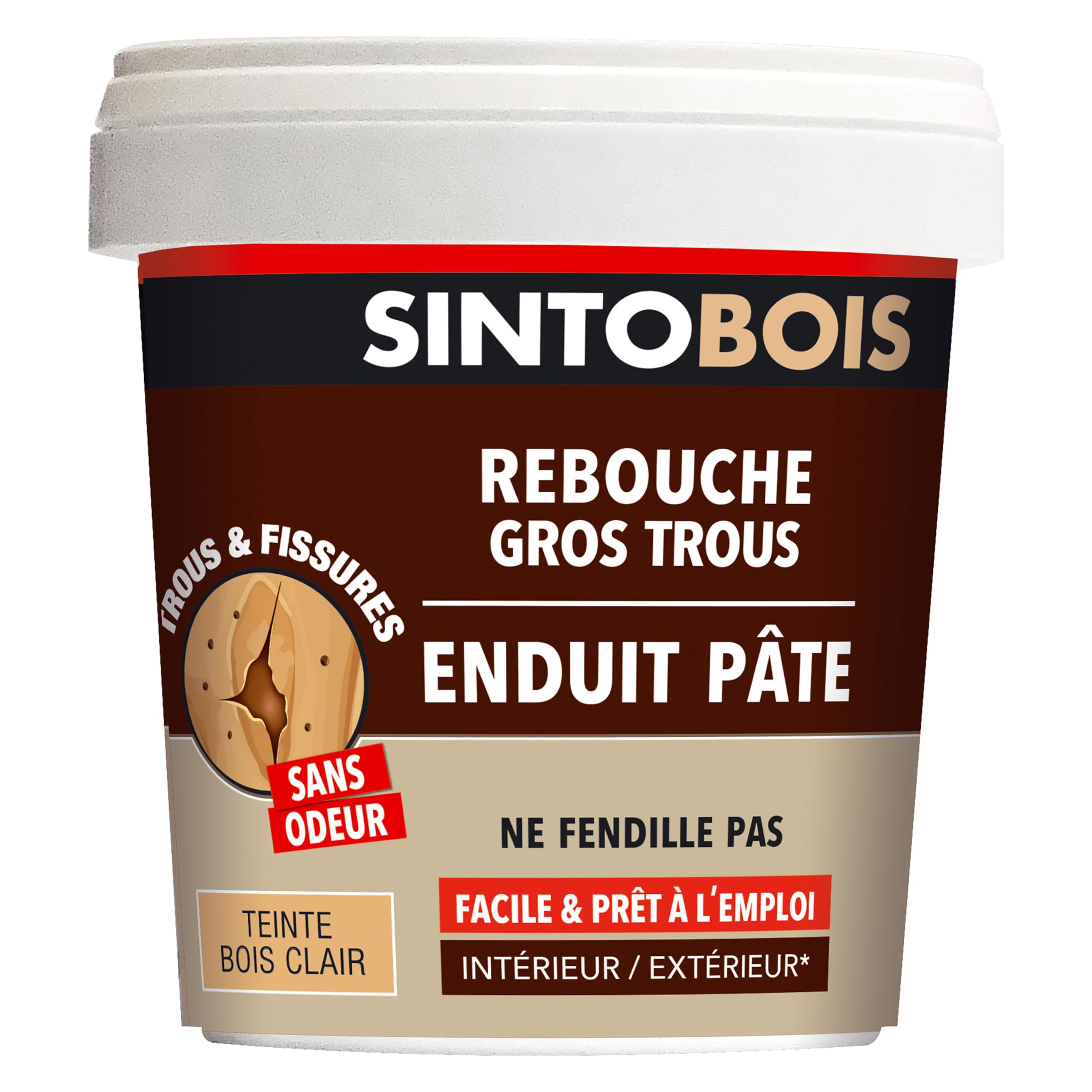 SINTO - Reboucher les gros trous - Mastic - Prêt à l'emploi - Poncer et peindre - Intérieur et extérieur - S'utilise comme un mastic - Ne se fissure pas - Technique professionnelle - 1 Kg