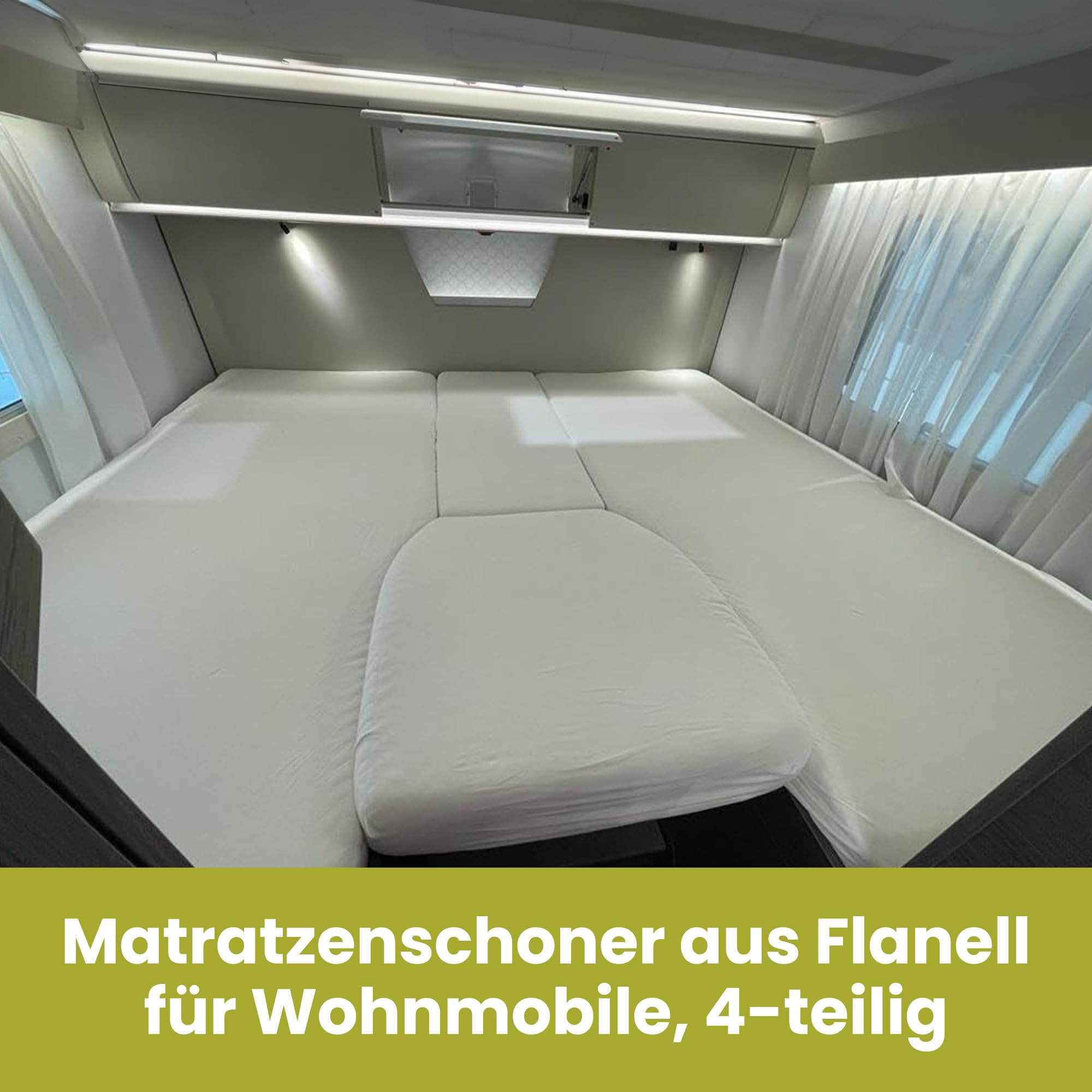 Matratzenschoner aus Flanell Wohnmobil 4 Teilig - komplete Set Weiß für Wohnmobil - Spannbettlaken Wohnmobil 4 Teilig - für Matratze Wohnmobil - Oeko-TEX 100% Baumw - 4 Teilig