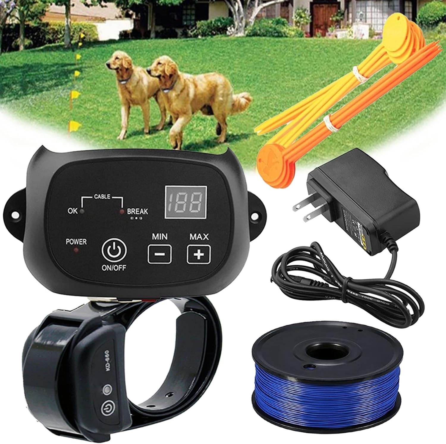 In-Ground Electric Dog Fence,Aboveground Electric Pet Dog Containment System,IP66 Waterproof & Rechargeable Collar,Shock&Tone Correction,656 Ft Wire, Support 1/2/3 Dogs,for1dog