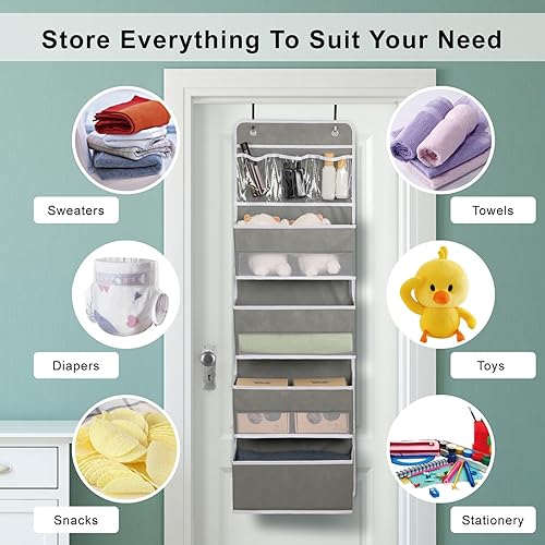 Miniatura 4 de JINOKADI Organizador sobre la puerta con 4 bolsillos de gran capacidad, 60 libras de carga resistente, organizador de habitación detrás de la