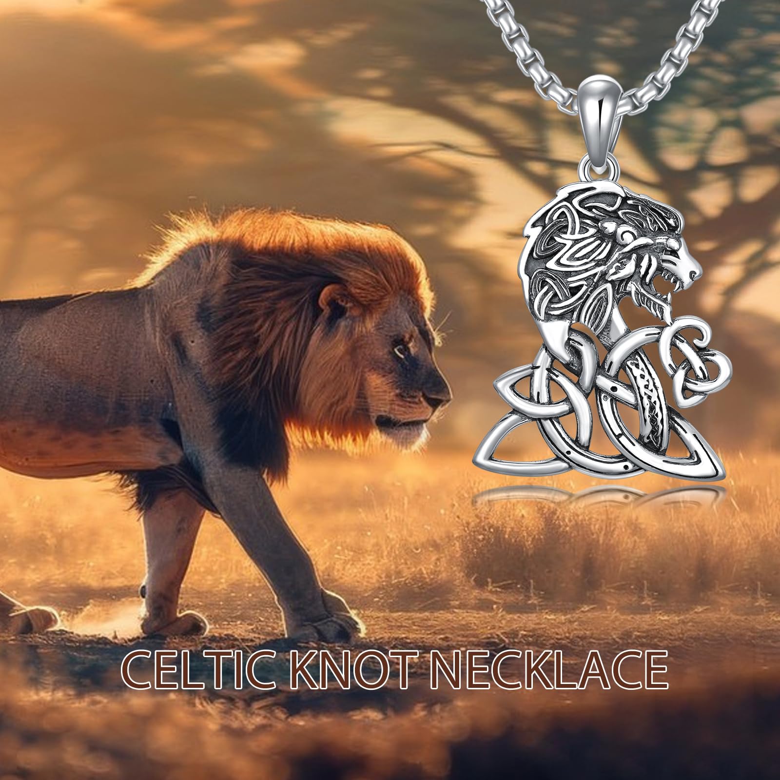 PROESS Collana con leone vichingo, in argento sterling 925, con nodo celtico, con ciondolo a forma di nodo celtico, gioiello regalo per uomo e donna, geeignet, Argento sterling, Nessuna pietra