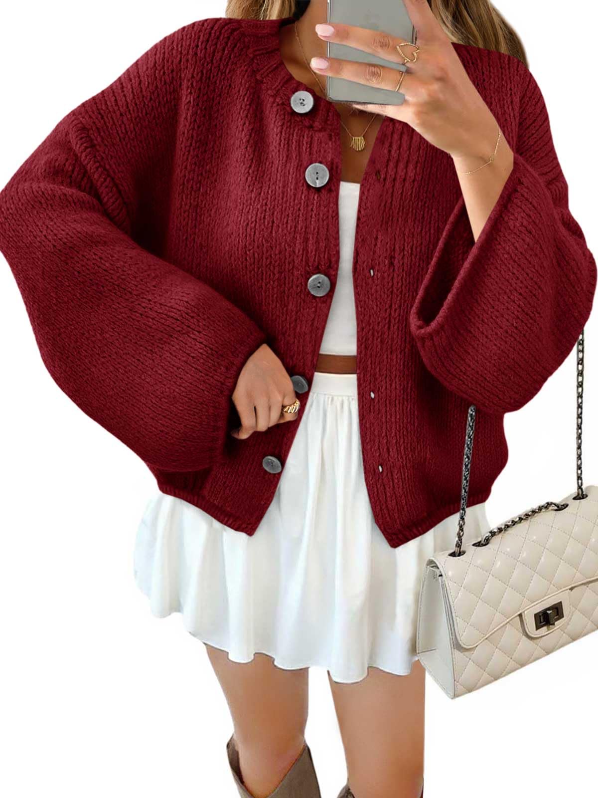 Saodimallsu Women 2025 Oversized Button Down Cardigan Chunky Knit Long Sleeve Sweater