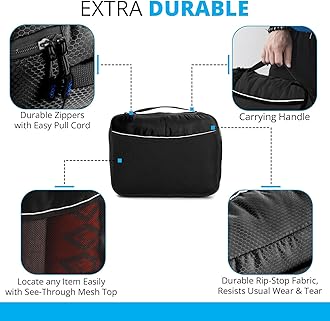 bago 8 Pcs Packing Cubes for Travel - 5 Travel Packing Cubes for Suitcases with 3 ZipLock Bags, Luggage Organizer Bags to Get Maximum Storage, Save Time & Effort to Pack (Black)