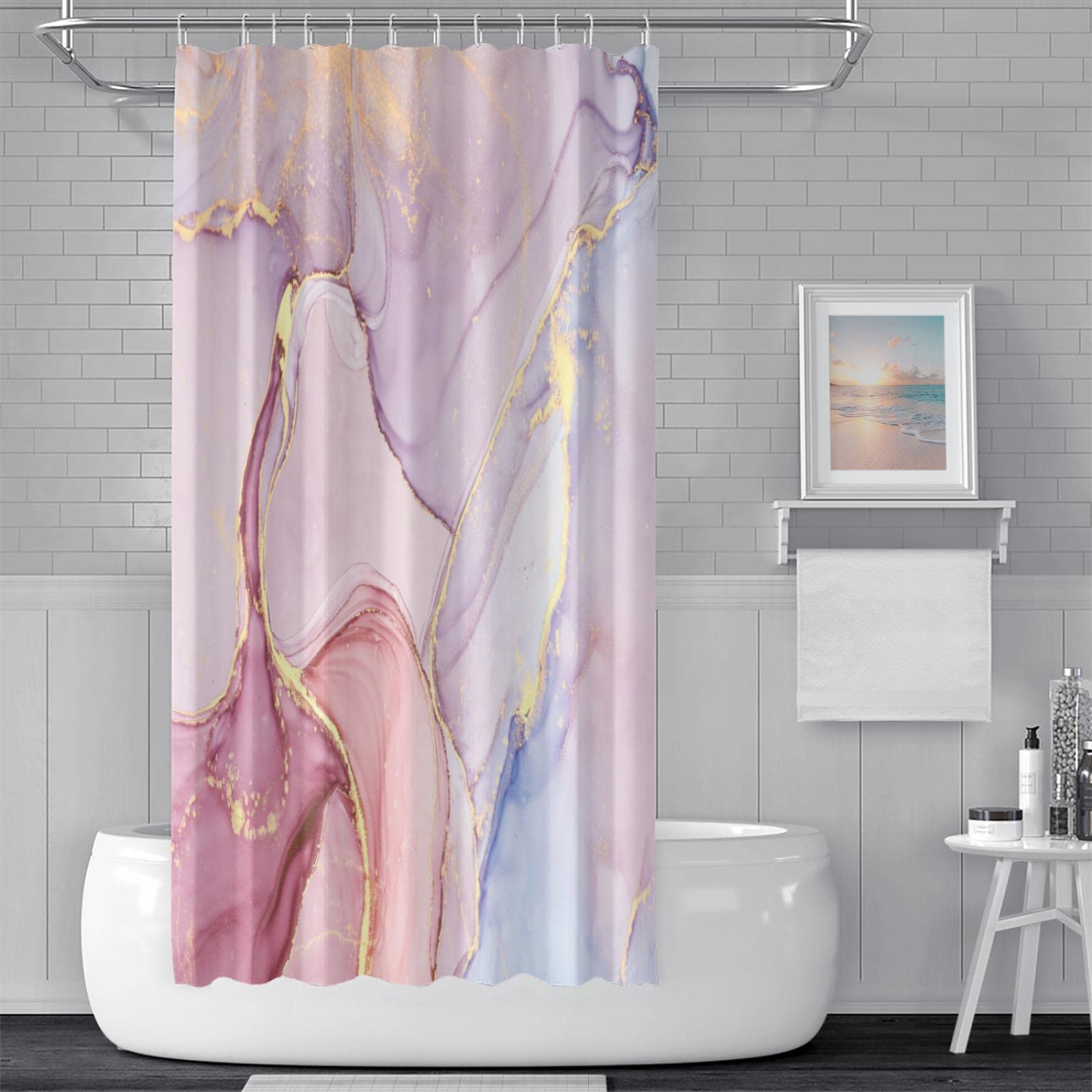 YIYAOFBH Tende da doccia a ondulazione in marmo astratte a strisce impermeabili per il bagno, decorazione per la casa, moderno, di lusso, 183 x 200