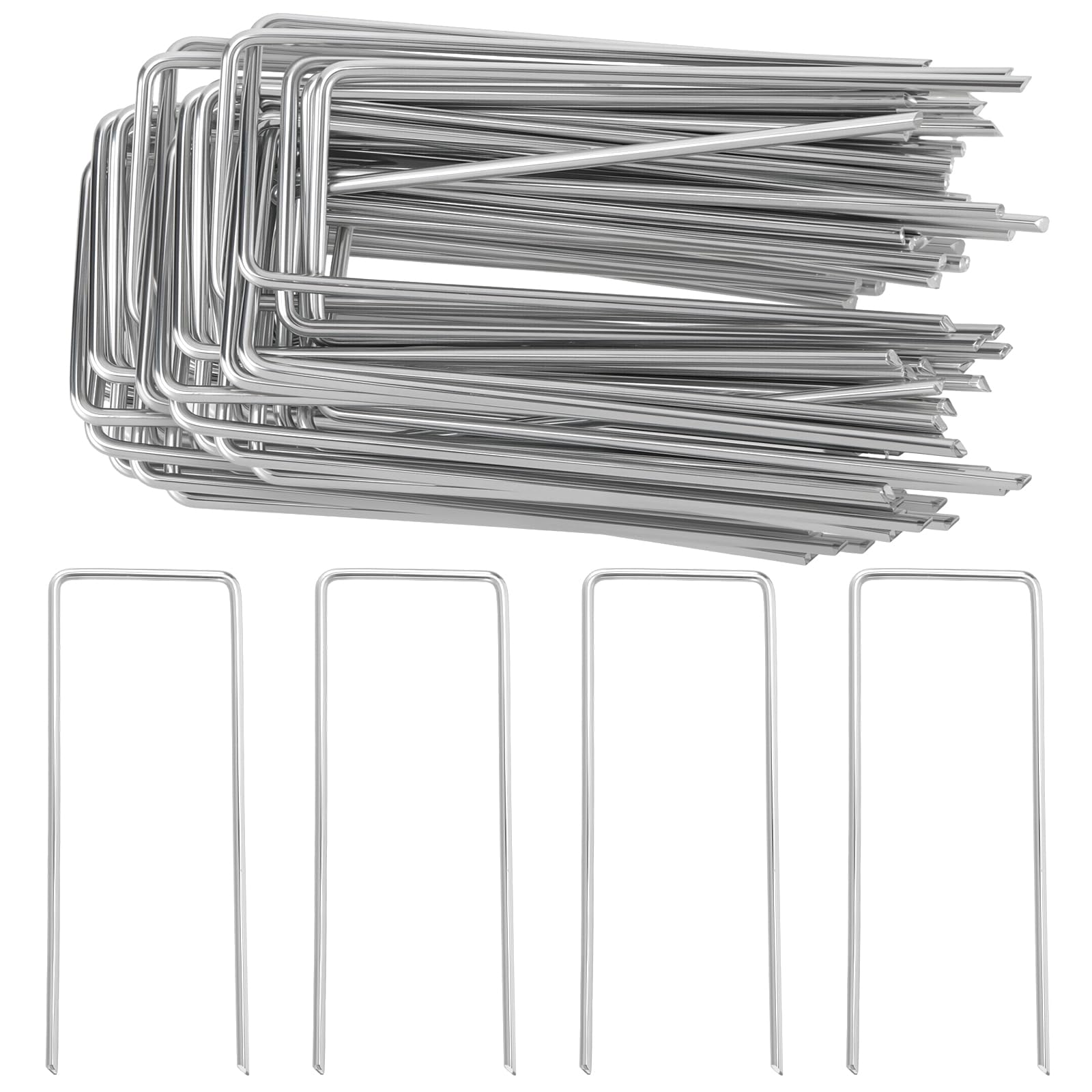 TAICHEUT 150 Pack Weed Garden Membrane Pegs, 4 Inch/100mm Galvanised Steel U-Shaped Ground, Stakes for Weed Control Fabric, Artificial Grass, Matting, Netting