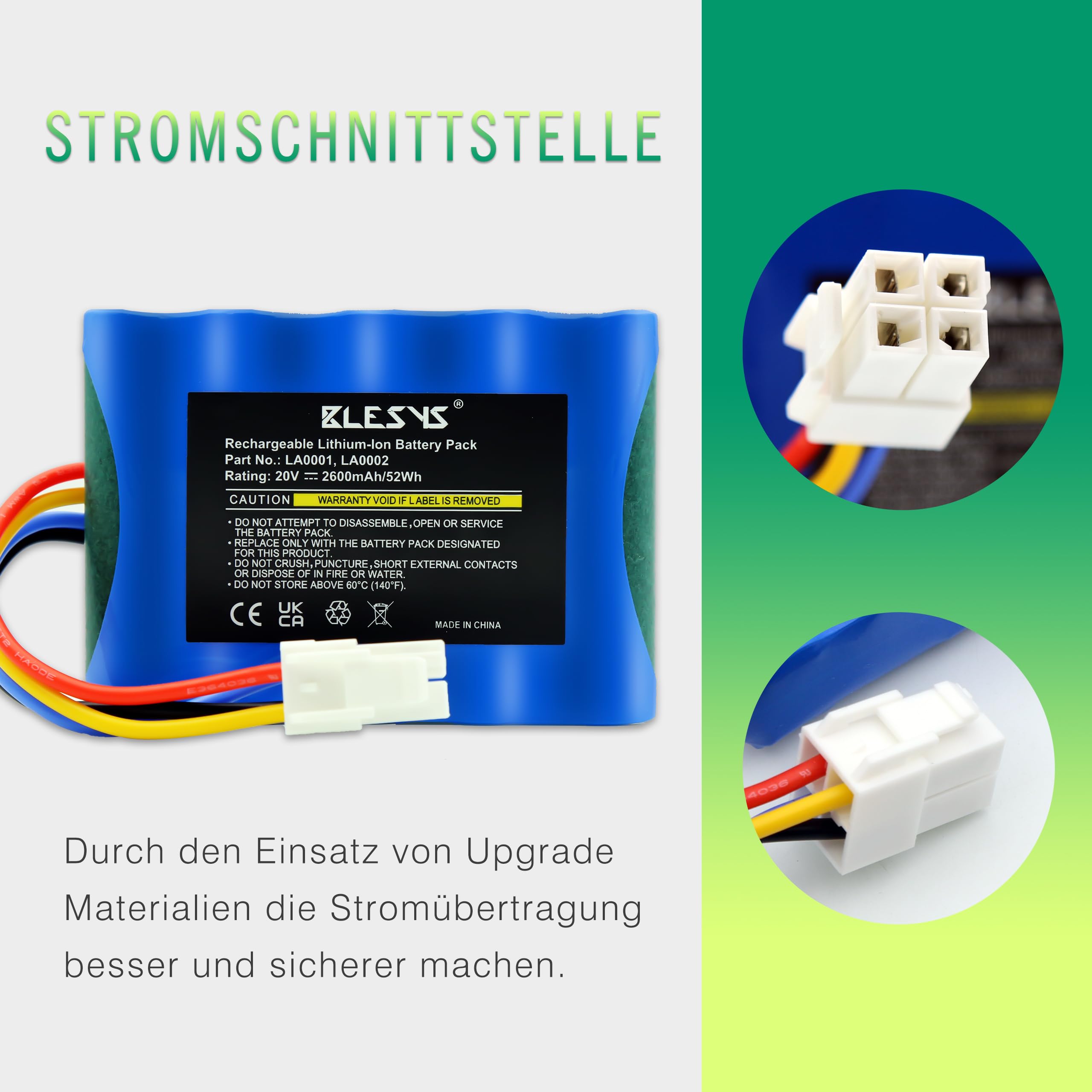 BLESYS Akku für Landxcape Mähroboter LX790i LX790 LX792 LX795 LX796 LX797 LX835 LX991 Ferrex 800 m2 2021, Ersatzakku Modell LA0001 LA0002 WA3230 WA3231[20V, 2600mAh]