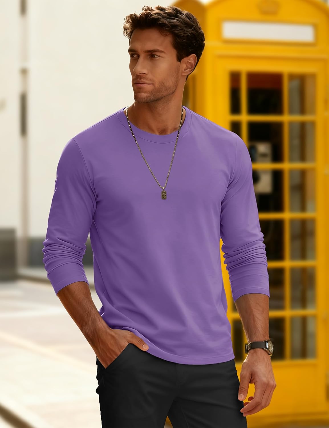 MAGCOMSEN Mens Long Sleeve Tee Shirts Lightweight Moisture Wicking Casual Comfort Crewneck Plain Long Sleeve Shirts - Image 4