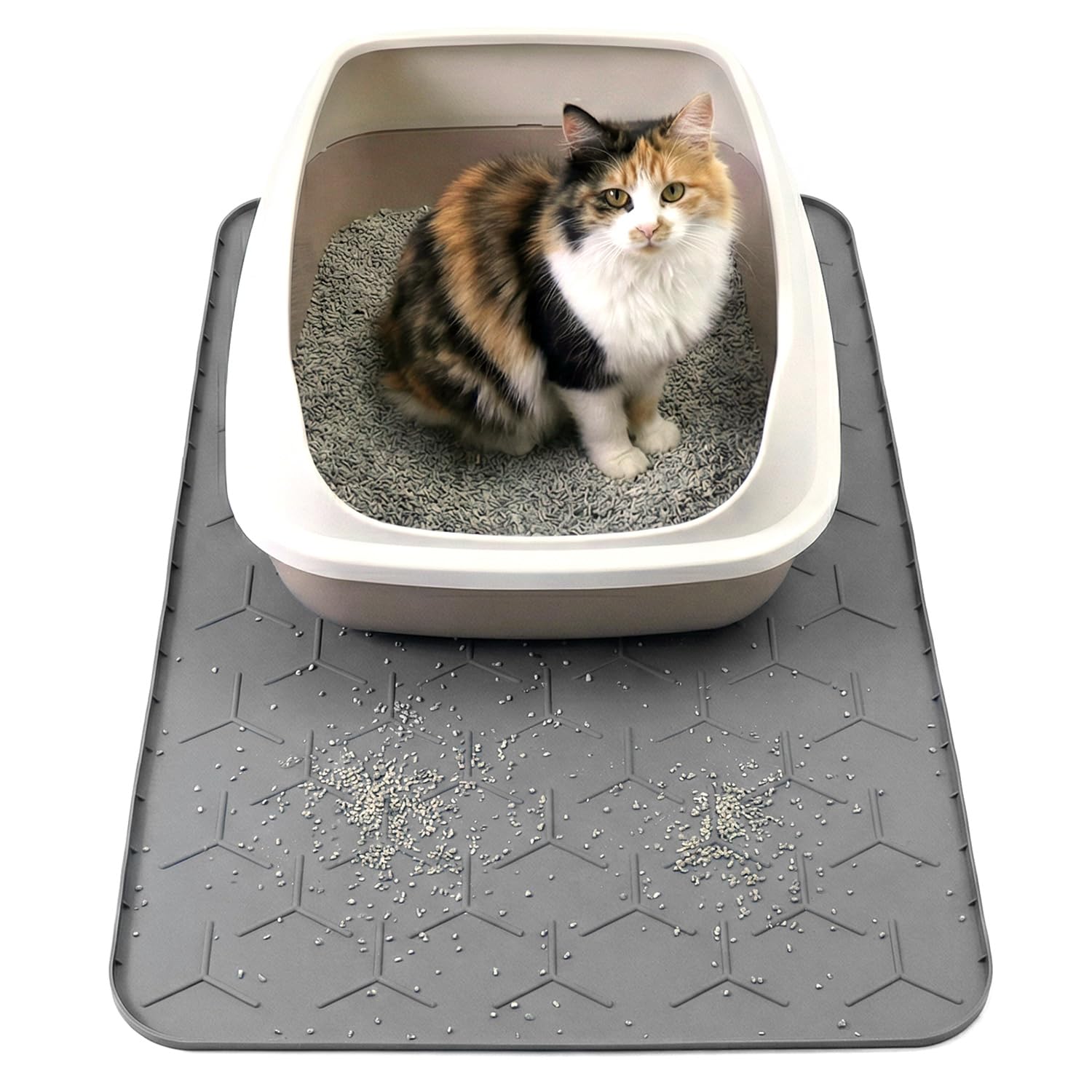 QWORK® Cat Litter Tray Mat 34x22 inch, Silicone Waterproof, Odourless & Anti-Slip, Quick Dry Pet Litter Mat