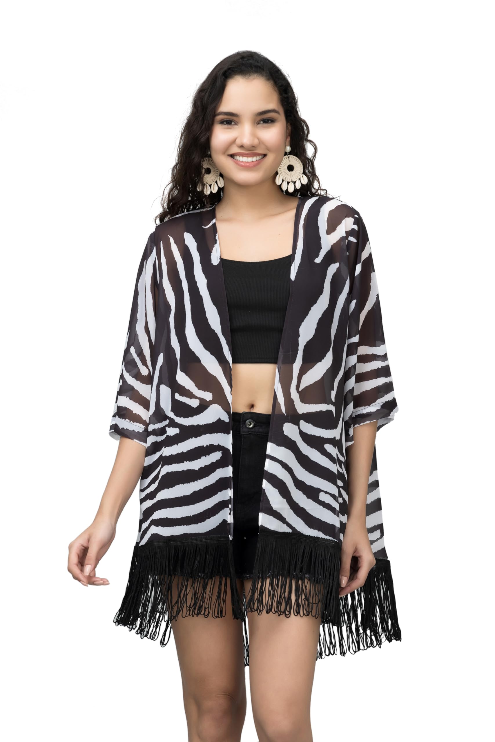 purys Women's Black Zebra Print Georgette Shrug, Freesize-picture-50