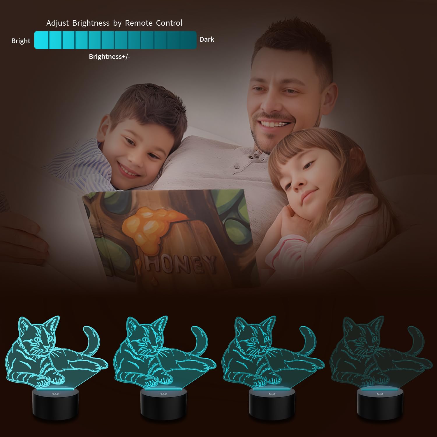 Lampada 3D Illusion Gatto LED - Luce Notturna 7 Colori Con Sensore Touch E Alimentazione USB