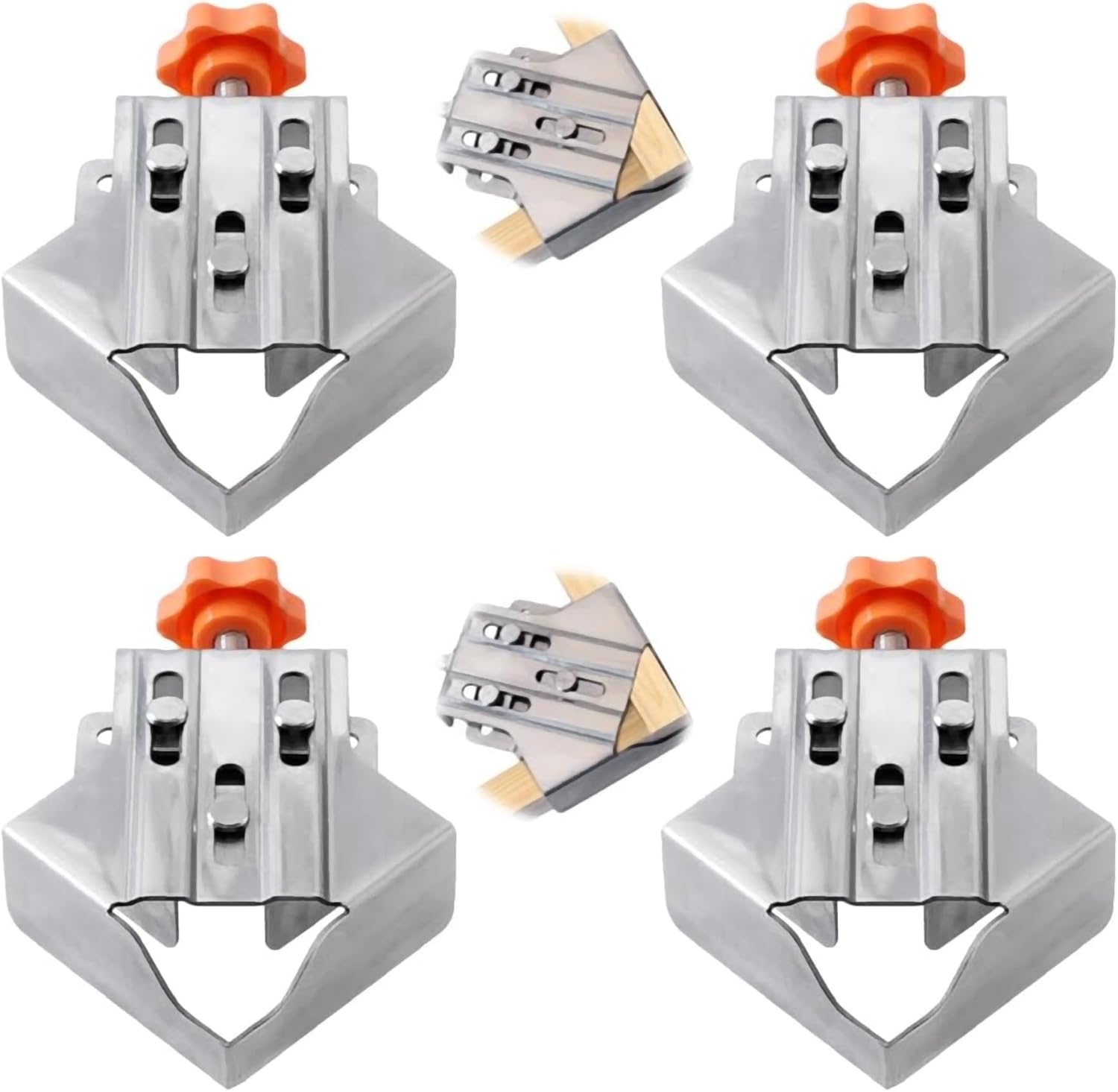 Stainless Steel Right Angle Clamp Set, 2024 New Upgraded T-shaped Right Angle Clamping, 90 Degree Corner Clamps with Adjustable Swing Jaw for Woodworking, Photo Framing (Closed*4 PCs)