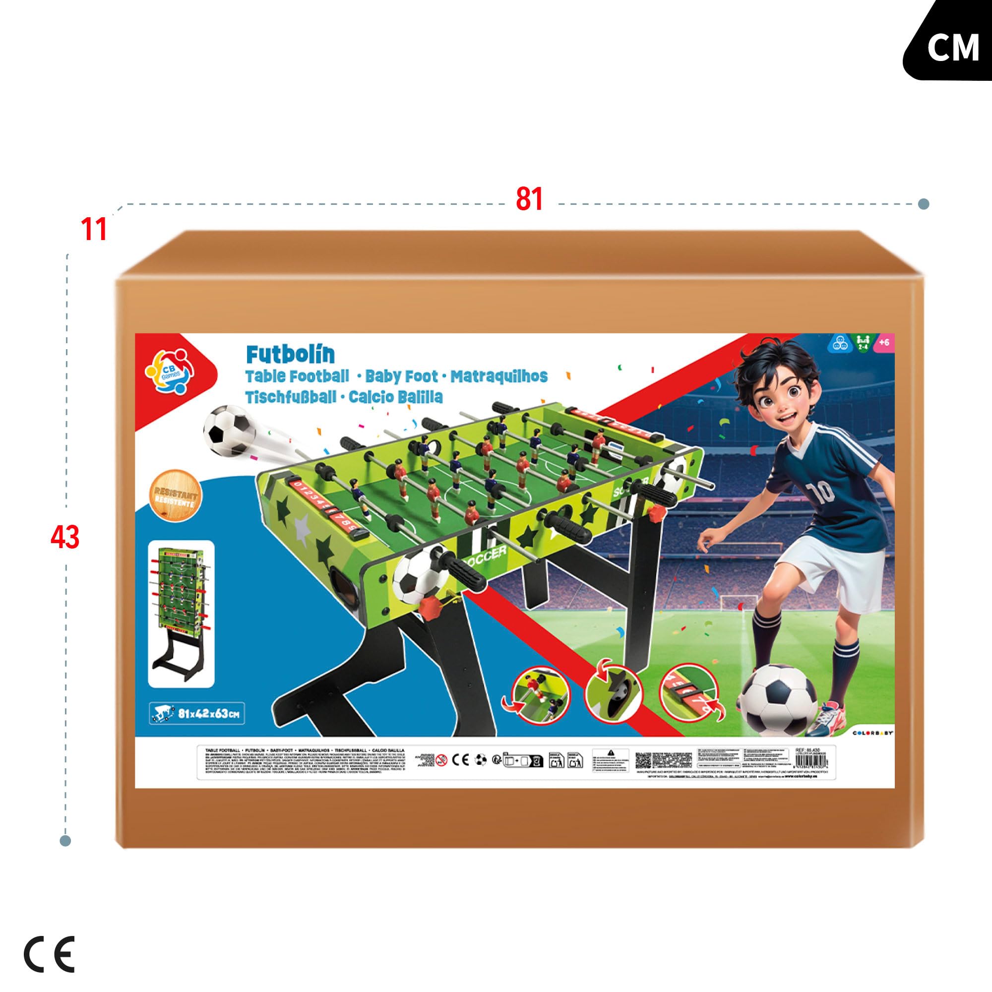 Futbolín Infantil ColorBaby 85430 CB Games Plegable, 81x42x63 cm, 2 Jugadores, Madera Resistente, +6 años