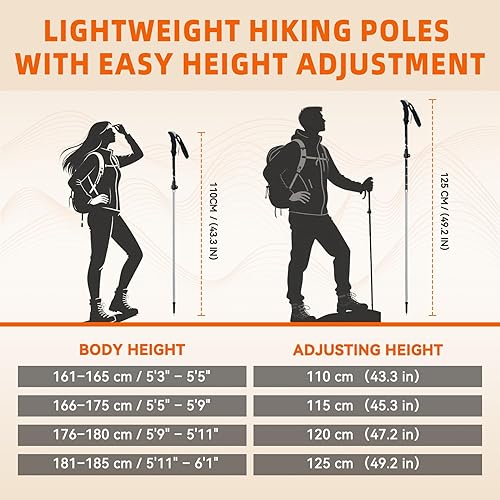 Miniatura 8 de Bastones de senderismo plegables para senderismo, bastones de senderismo ligeros y plegables, paquete de 2 bastones de aluminio ajustables para
