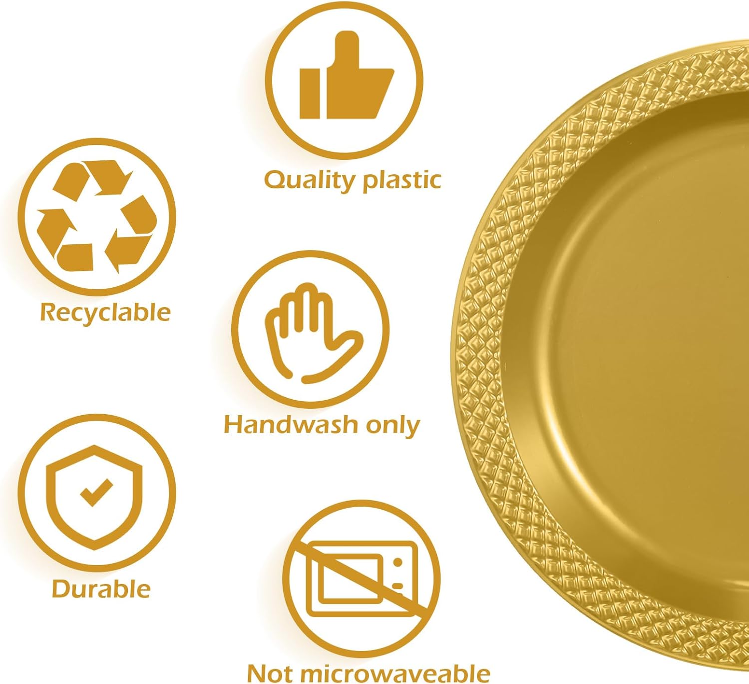 Zopeal 500 Pcs Gold Plastic Dessert Plates 6 Inch Round Gold Disposable Plates Heavy Duty Wedding Dinner Tableware for Birthday Party Dinner Picnic Salad, Appetizer Party Supplies