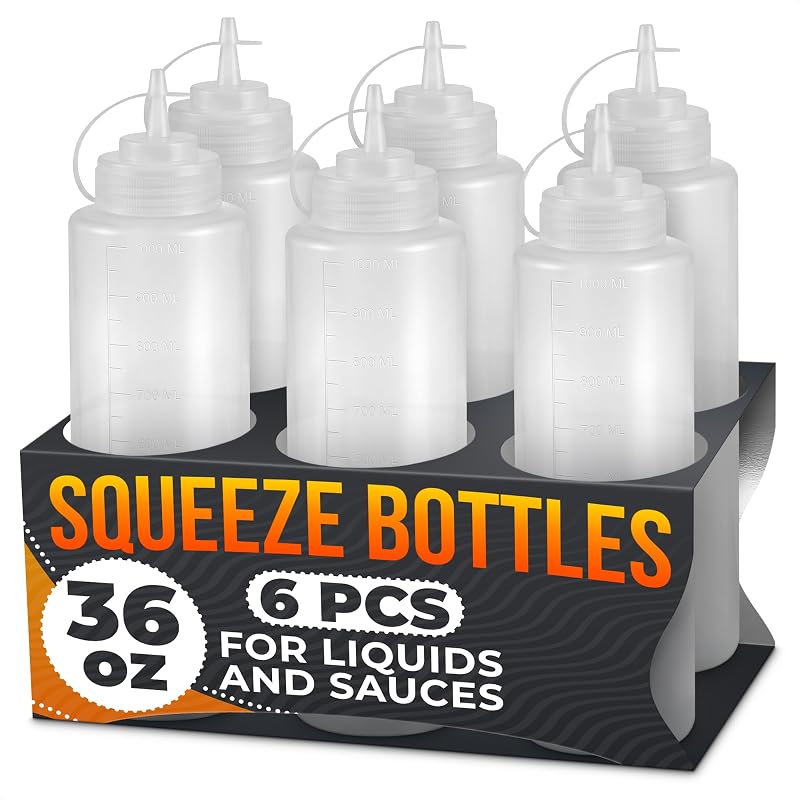 Frascos Plásticos Recarregáveis para Molhos BURIUS, 1.065 mL, Pacote com 6