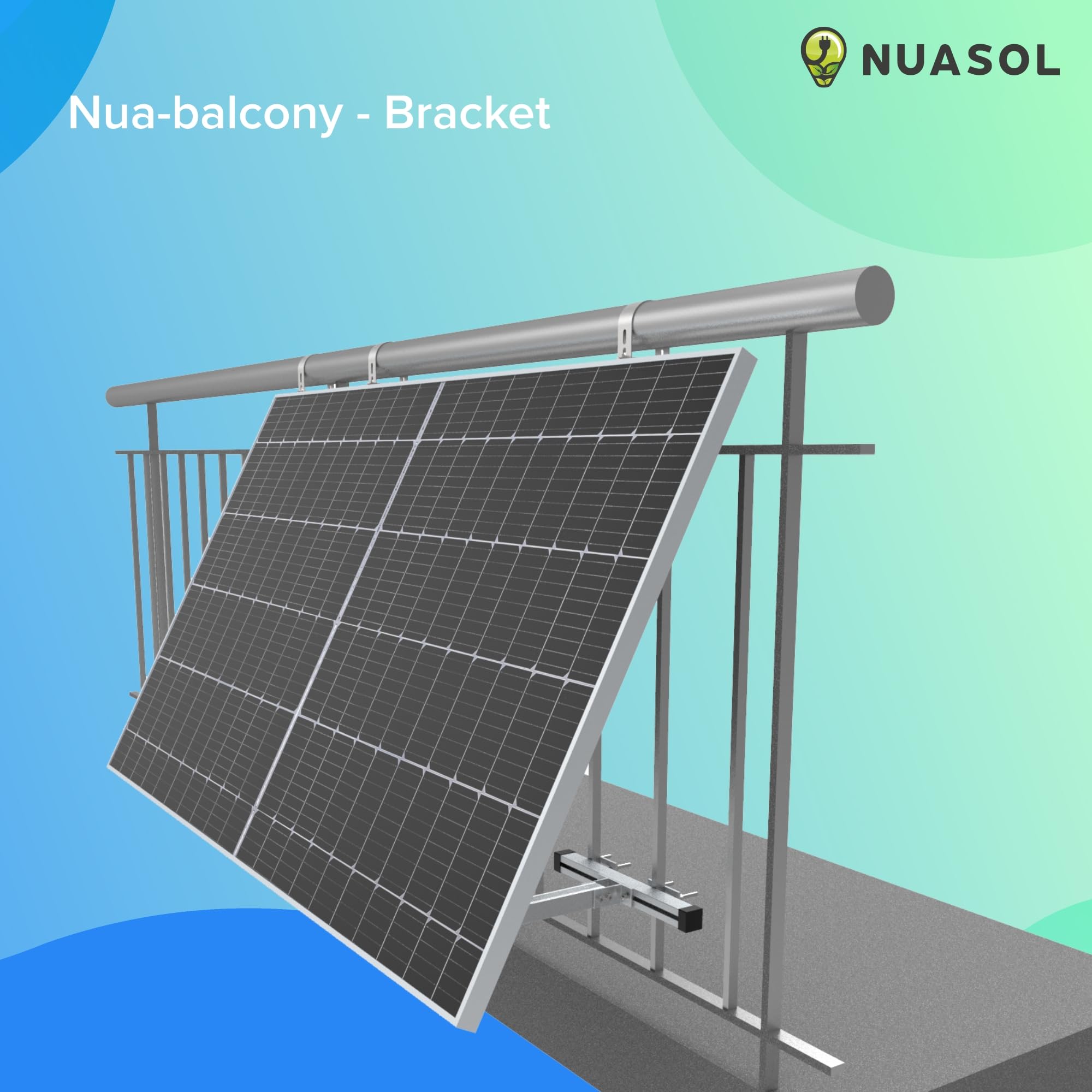 Supporto per centrale elettrica da balcone per ringhiera per 1 pannello solare, un inverter fotovoltaico | rotondo | Set | angolo di inclinazione 0° e 25-45° | diametro ringhiera fino a 80