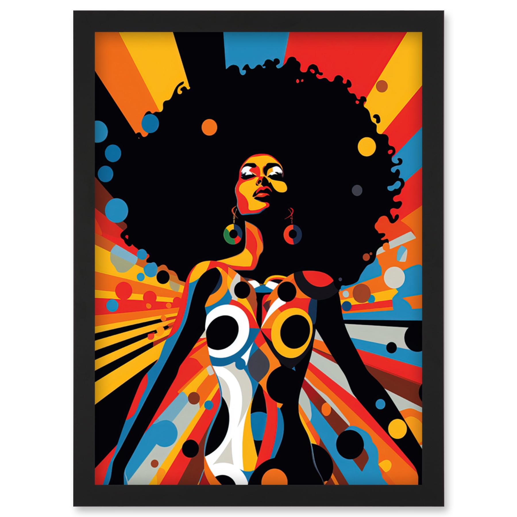 Artery8 Afro Caribbean Woman Colour Explosion Modern Strong Matriarch Bright Bold Colourful Artwork Framed Wall Art Print A4