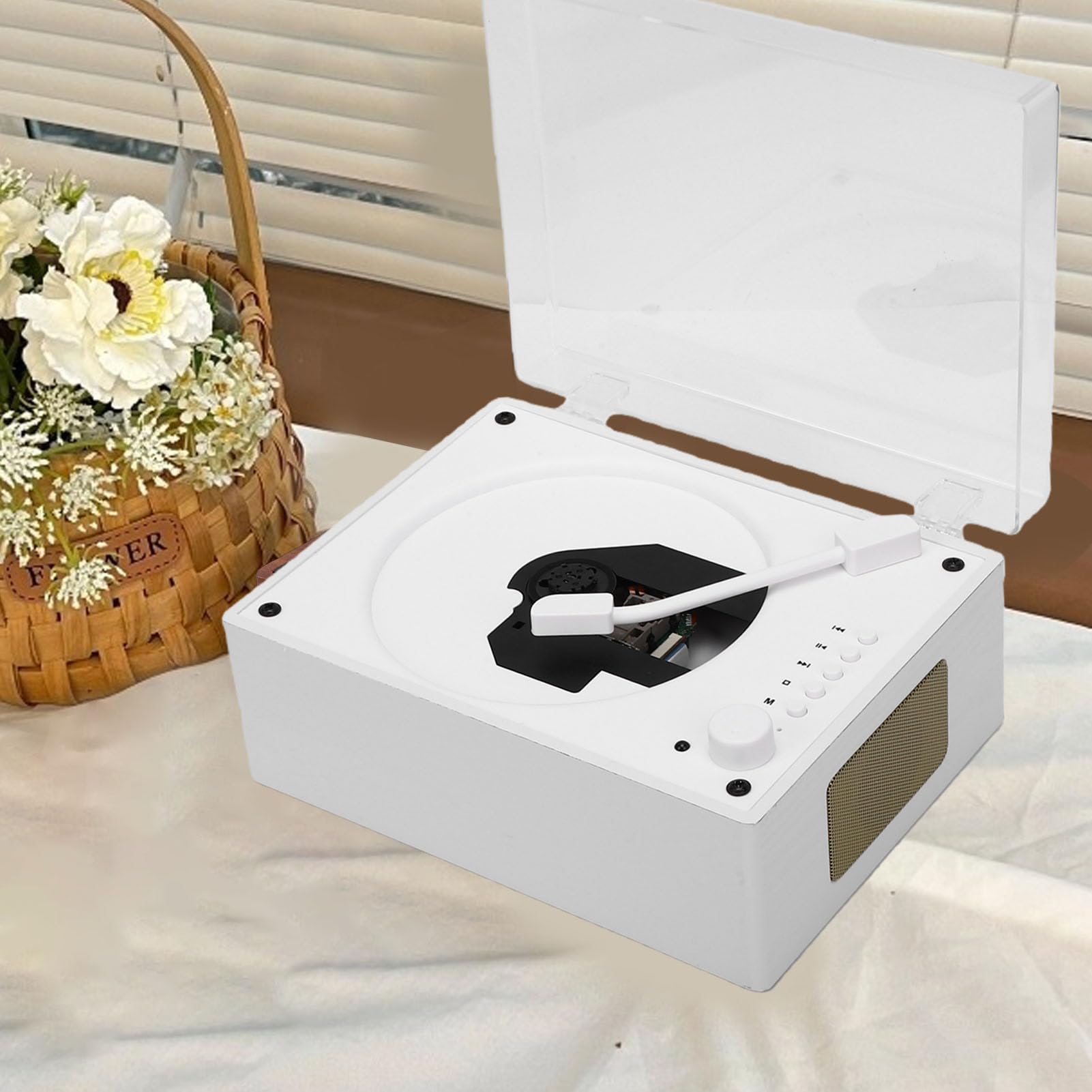 Generic Lettore CD Wireless Bluetooth Lettore Portatile Senza Perdita di Dati Design retrò per Ufficio Domestico Lega di Alluminio ABS Bianco
