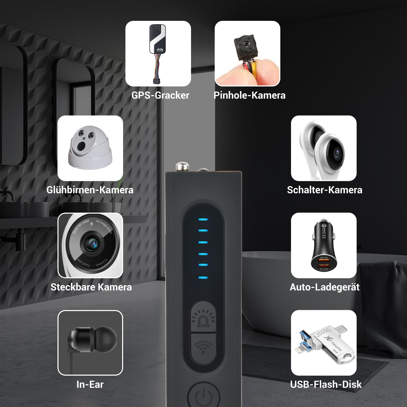 Detecteur de Camera Micro Espion: Bug Détecteur RF sans Fil pour Caméra Dissimulée,Anti-Espion Bugs GPS Tracker Scanner Cachée GSM ÉCoute Device Finder pour Bureau à Domicile Hôtel